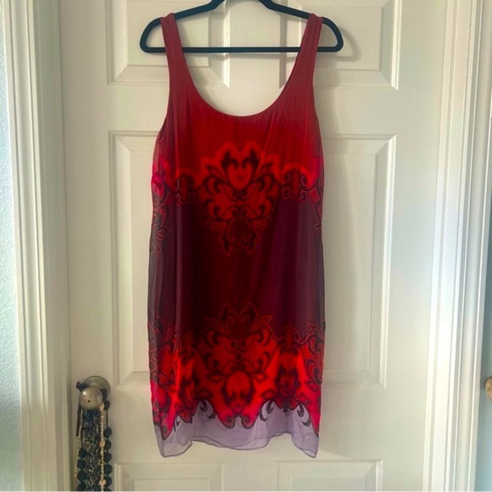 Anthropologie Bailey 44 100% silk red and maroon sun dress